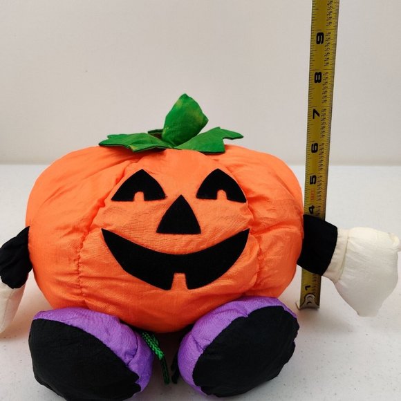 1994 Nylon Halloween Pumpkin Plush Toy Gibson Greetings Polyester Floppy 13" - Picture 9 of 11
